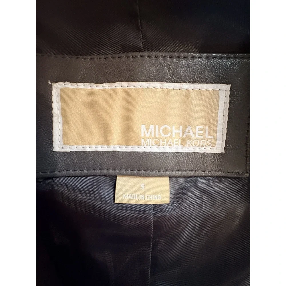 Michael Michael Kors Dark Gray Leather Moto Jacket Women's Small Silver Coat